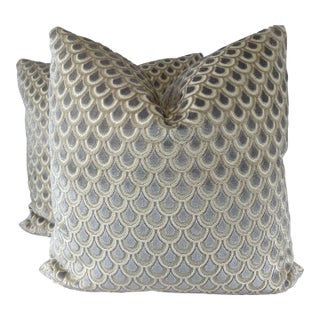 Cut Velvet in Neutrals 22" Pillows-A Pair For Sale