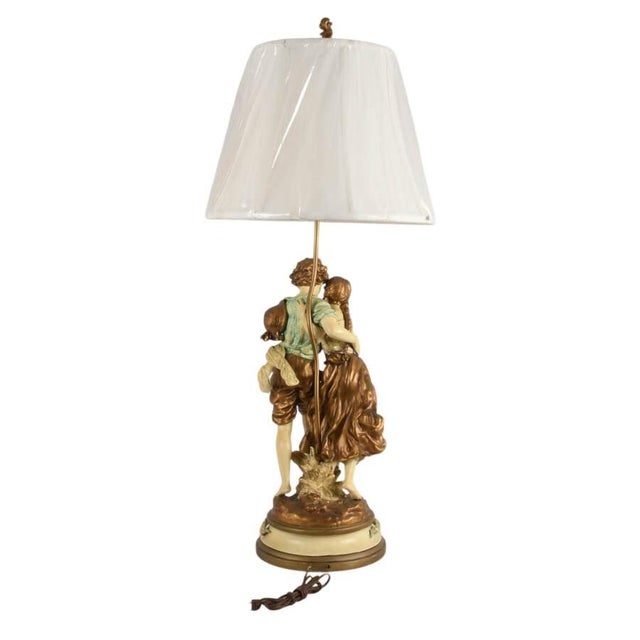 Italian Spelter Figural Table Lamp With Italian Boy and Girl After H. Moreau For Sale - Image 3 of 9