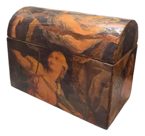 Vintage Paper Mache Decoupage Treasure Chest Box