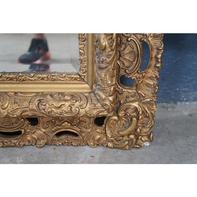 Wood Antique French Baroque Rococo Gold Gilt Pierced Acanthus Beveled Mirror 52" For Sale - Image 7 of 11