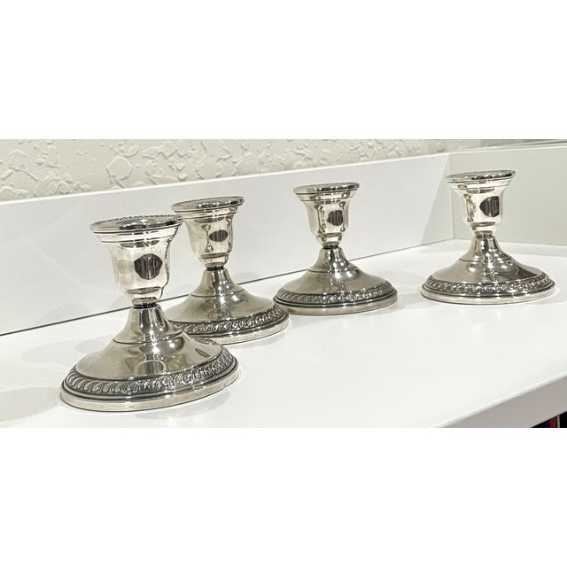 Traditional Set of Four Vintage Columbia Sterling Silver Weighted Candlestick Holders For Sale - Image 3 of 6