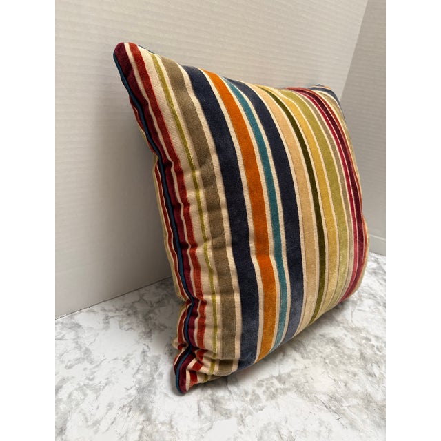 Vintage Velvet Striped Accent Pillow For Sale - Image 9 of 12