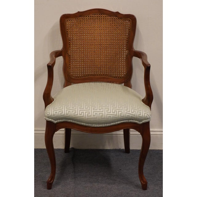 KINDEL FURNITURE French Provincial Cane Back Dining Arm Chair 35.5" High 22.5" Wide 23" Deep Seat: 19" High Arms: 26.5"...