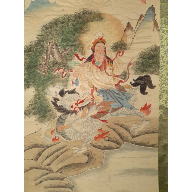 Chinese Chinese Kuan Yin Riding a Qilin Scroll For Sale - Image 3 of 9