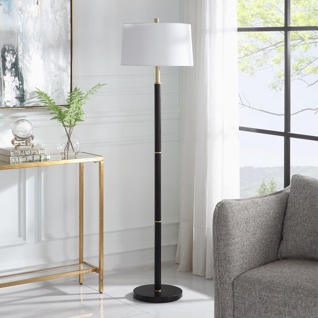 Modern Black & Brass Thin Column Floor Lamp For Sale - Image 3 of 6