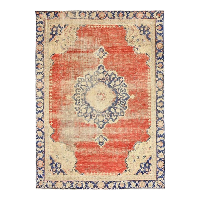 Mid 20th Century Distressed Large Vintage Oushak Rug For Sale
