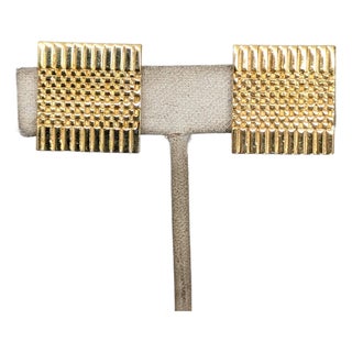 Vintage 1980 Signed Napier Ad Piece Goldtone Square Clip Earrings-2 Pieces For Sale