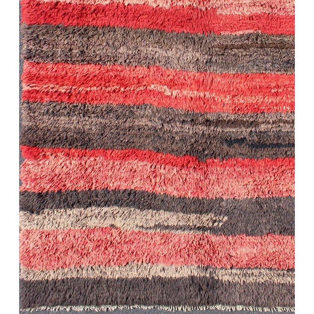 Turkish Vintage Tulu Rug From Turkey in Charcoal and Red With Stripe Design, Minimalist Design For Sale - Image 3 of 12