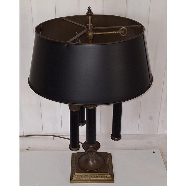 Vintage English 3-Light Table Lamp with Brass Frame and Shade, 1970s For Sale - Image 4 of 8