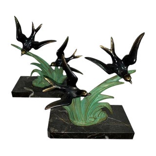 Metal and Marble Stands, 1940s, Set of 2 For Sale