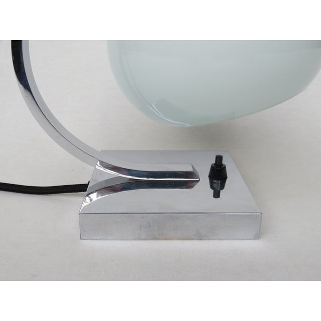 Silver Small Vintage Art Deco Chrome-Plated Table Lamp with a White Glass Diffuser For Sale - Image 8 of 14
