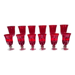 Lenox Ruby Red Crystal Goblets With Clear Stems For Sale