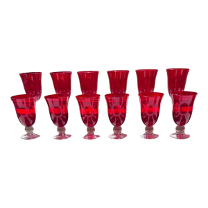Lenox Ruby Red Crystal Goblets With Clear Stems