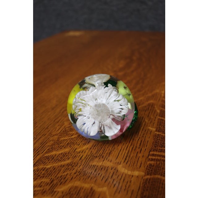 Glass Murano Style Art Glass Pear Paperweight With Lampworked Flowers For Sale - Image 7 of 7