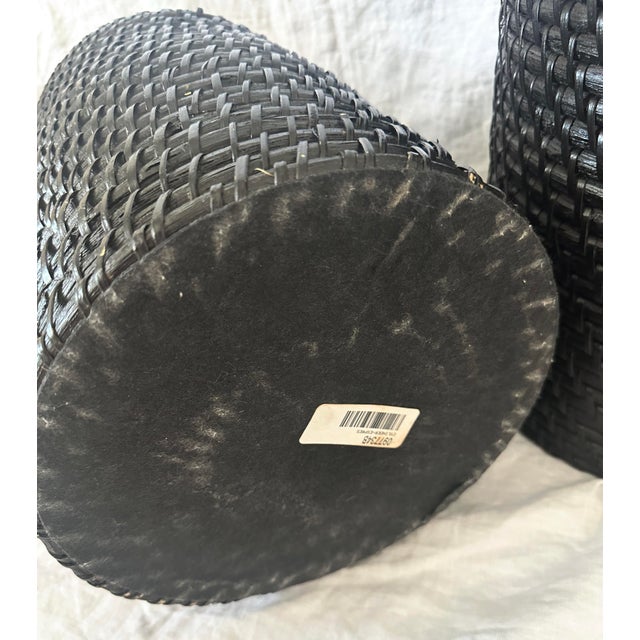 Ethan Allen Espresso Woven Rattan Table Lamps-a Pair For Sale In Palm Springs - Image 6 of 7