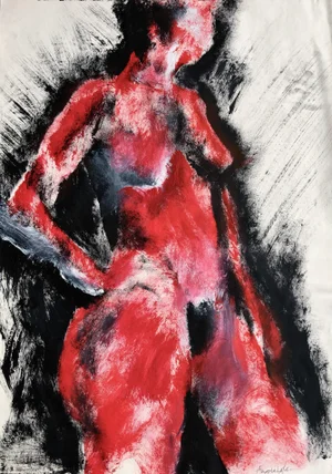 Angela Lyle "Lady In Red" Contemporary Mixed Media on Paper 2019