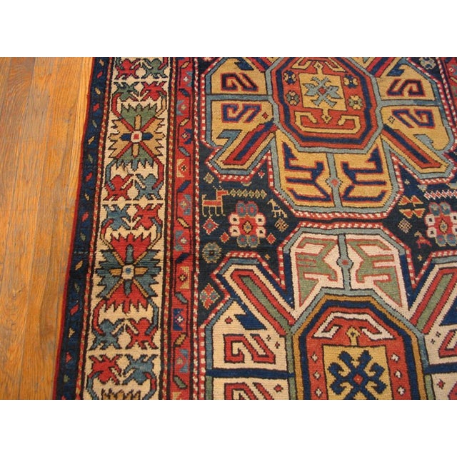 1880s Blue Navy Geometric Tribal Antique Caucasian Rug 4' 3" X 9' 0" Handknotted Wool Carpet For Sale - Image 4 of 6