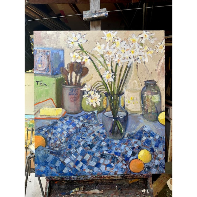 Impressionist Expressionist Still Life Daffodils Original Oil Painting Hartman For Sale - Image 3 of 11