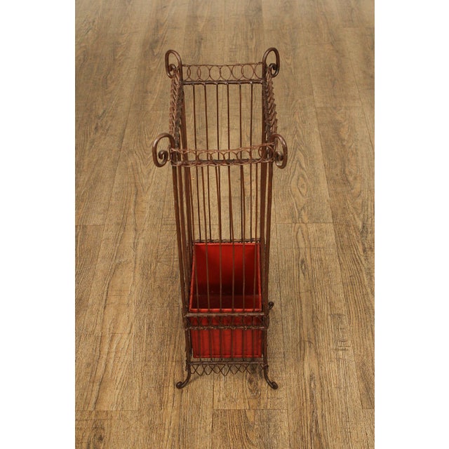 Vintage Wrought Iron Umbrella Stand with Red Liner For Sale - Image 15 of 18