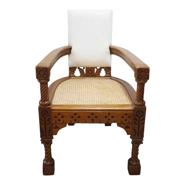 Anglo Indian Minerva Furniture Works Eastlake Caned Inlaid Teak