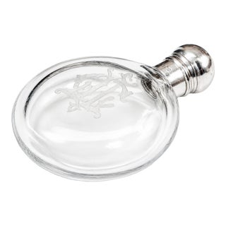Wonderful Antique Round Crystal Victorian Perfume Flask With Sterling Silver Cap Monogram JLC Home Decor Collectible For Sale