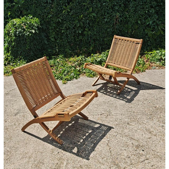 Mid-Century Modern Folding Chairs in Beech and Paper Cord attributed to Ebert Wels, 1960s, Set of 2 For Sale - Image 3 of 12