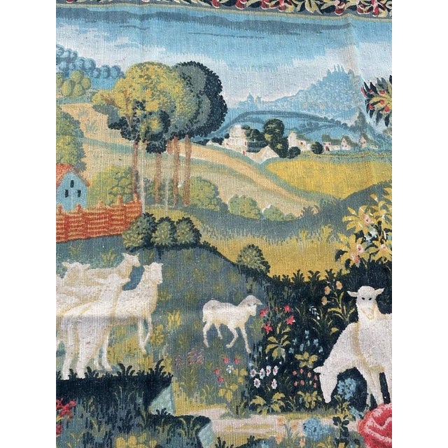 Textile Vintage French Aubusson Style Hand Printed Tapestry, 1960s For Sale - Image 7 of 18