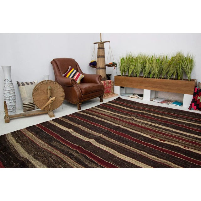 Vintage Turkish Burgundy & Gray Striped Kilim Rug - 6′2″ × 9′3″ For Sale In Los Angeles - Image 6 of 7