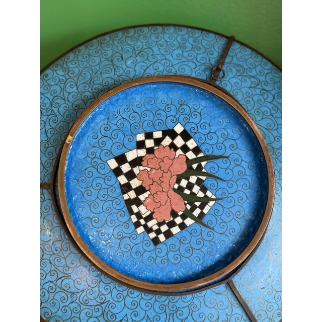 Japanese Cloisonne Enamel Plate With Chrysanthemums Butterflies Lavender Ground For Sale - Image 16 of 17