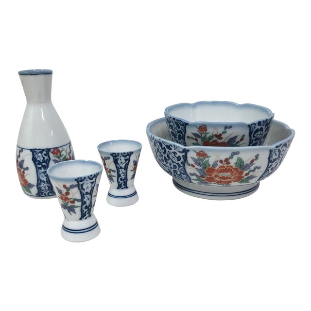 Japanese Porcelain Sake and Bowl Set 5 Piece Set Chairish