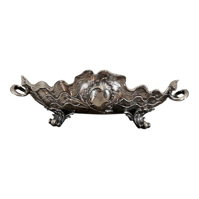 Circa 1900 Art Nuveau Movement Kayserzinn Pewterr Gardener Centerpiece Shell Vessel For Sale
