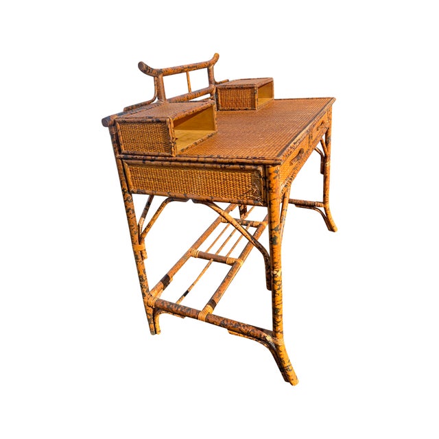 Brown Vintage British Colonial Chinoiserie Style Pagoda Bamboo Desk in Bloomingdale’s Style For Sale - Image 8 of 13