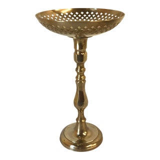 Vintage Brass Pedestal Bowl With Pierced Design For Sale