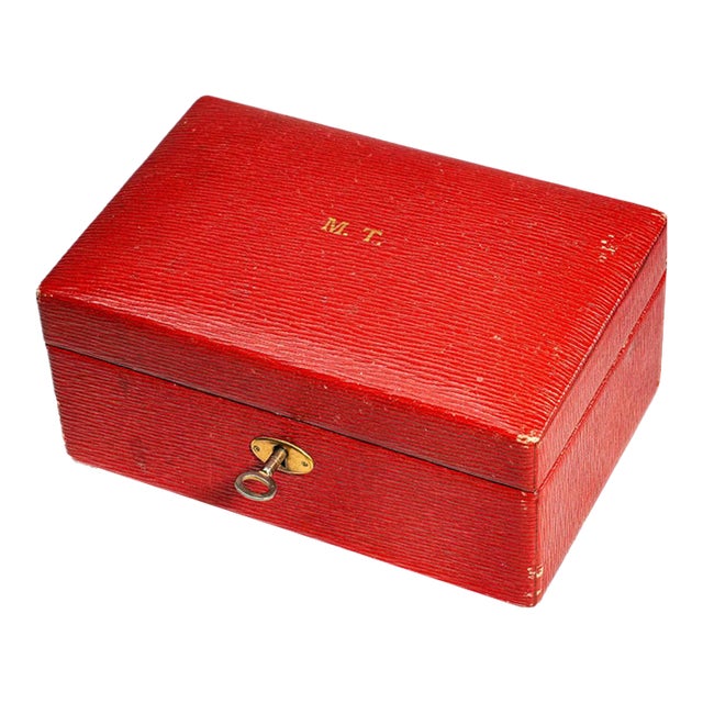Nice Antique Mark Cross Red Leather Jewelry Box Luxury Case With Lock & Key Home Decor For Sale