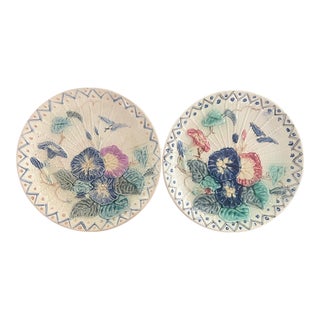 Antique Belgian Plates "Morning Glory" by Wasmuel, C. 1890- Set of 2 For Sale