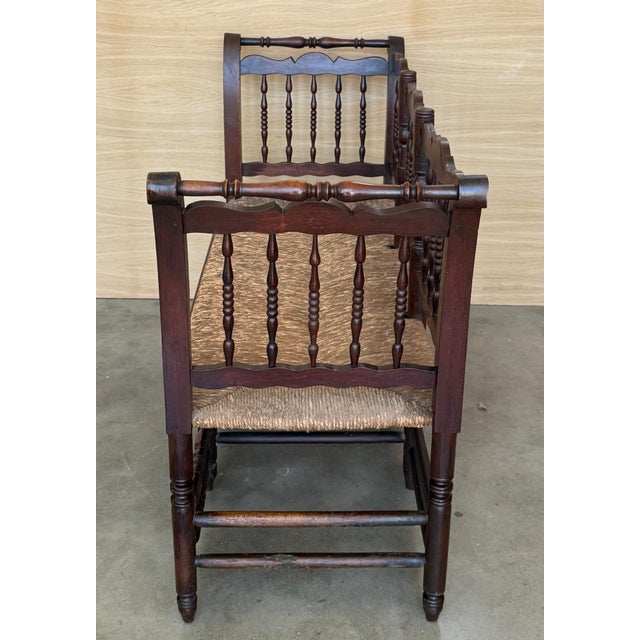20th Century Catalan Bench in Solid Walnut with Caned Seat, Three Seats For Sale In Miami - Image 6 of 18