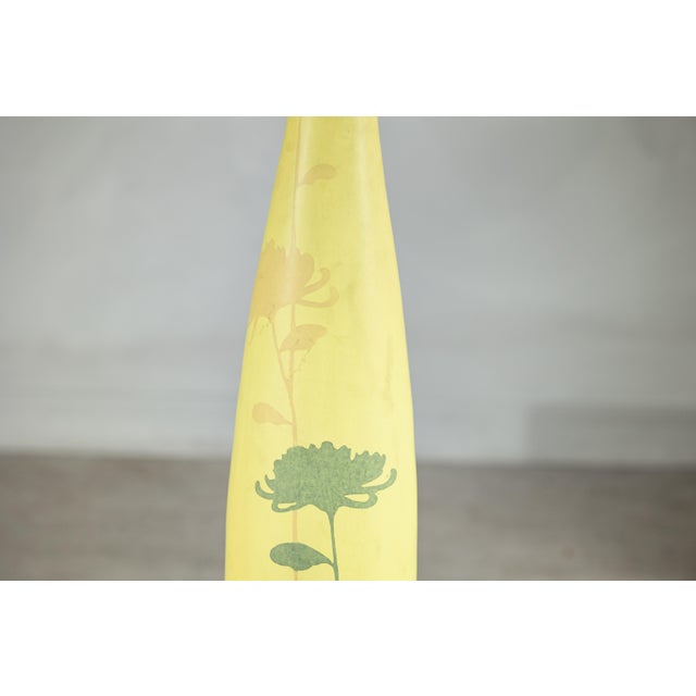 Ceramic Artisan Tall Yellow Ceramic Vase with Hand-Painted Floral Motif, Sold As Is For Sale - Image 7 of 18