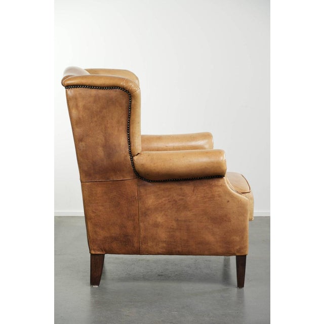 Wing Chair in Light Cowhide Leather For Sale - Image 3 of 14