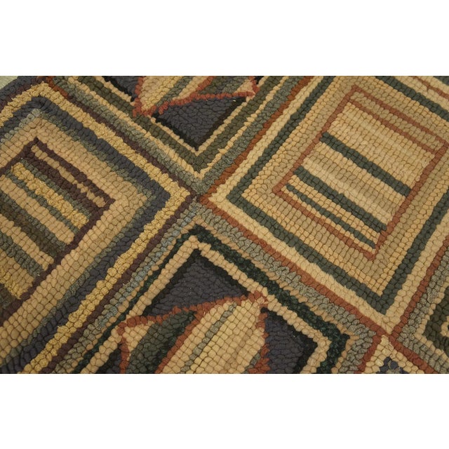 Mid 20th Century 1930s Multibrown Checks Folk Art Vintage American Hooked Rug 6' X 8' 9" Handknotted Wool Carpet For Sale - Image 5 of 10