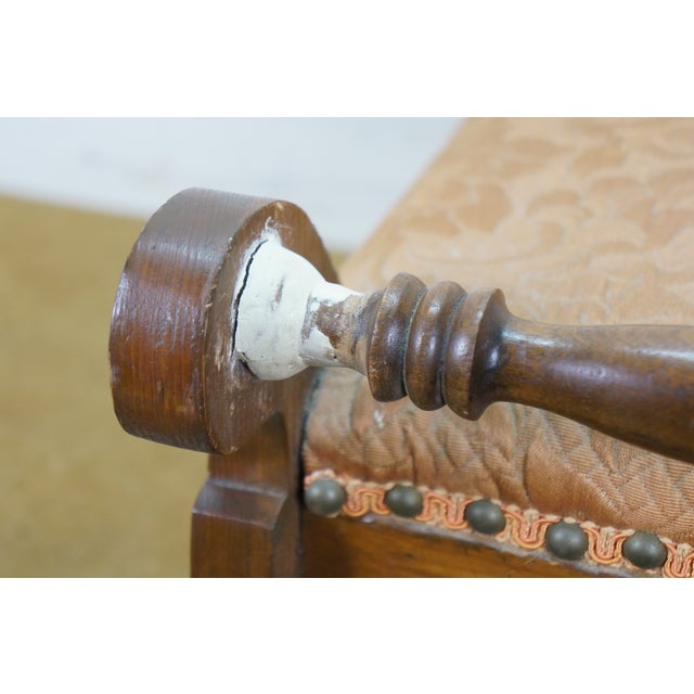 Peach Antique Early American Pine Upholstered Needlepoint Foot Stool Ottoman Rest 11" For Sale - Image 8 of 14