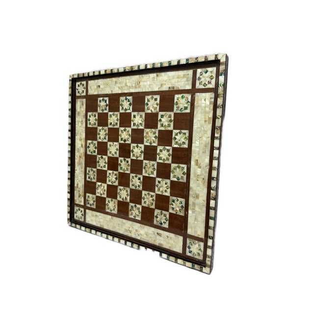 Brown Handmade Wooden Chess Board, Wood Chess Board, Game Board, Mother of Pearl Inlay For Sale - Image 8 of 12