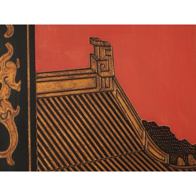 84"Tall Vintage Six Panel Oriental Asian Red Folding Screen Room Divider Palace For Sale - Image 14 of 18