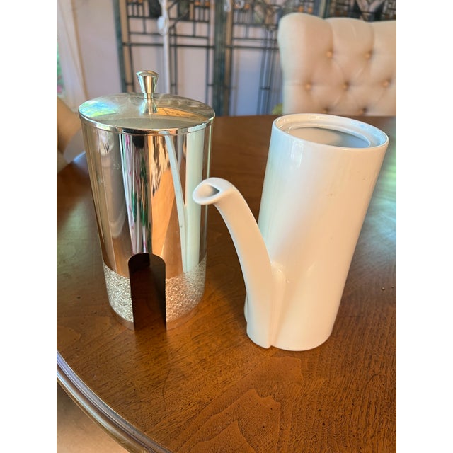 1970s 1970s White Ceramic Creamer Cup With Silverplate Cover For Sale - Image 5 of 8