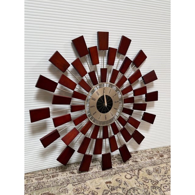 Kenneth Wingard Mid 20th Century Inspired Sunburst Wall Clock For Sale - Image 11 of 12