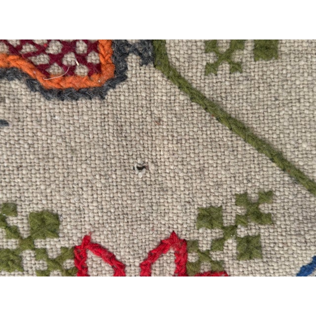 Textile Vintage Hand-Embroidered Folk Textile or Thin Rug – Large Eastern European Tapestry With Birds & Floral Motifs (79” X 104”) For Sale - Image 7 of 10