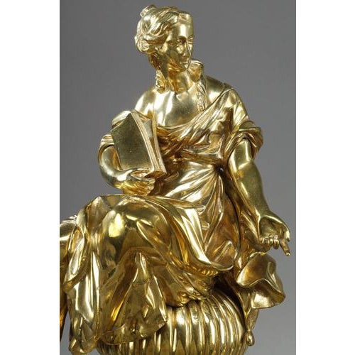 Gold Louis XIV Andirons Decorated with Seated Muses, 1900s, Set of 2 For Sale - Image 8 of 18