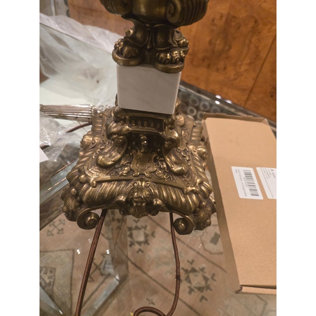 Metal Mid 20th Century Grand 34" Mid‑Century Hollywood Regency Lamps, Ornate Metal, Rewired, Two‑ For Sale - Image 7 of 9