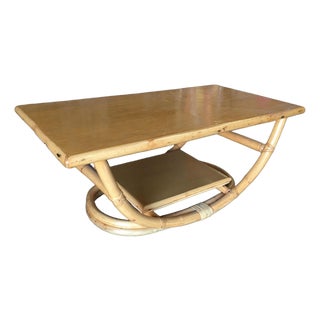Restored Mid-Century Two-Tier Rattan Coffee Table W/ Philippine Mahogany Top For Sale