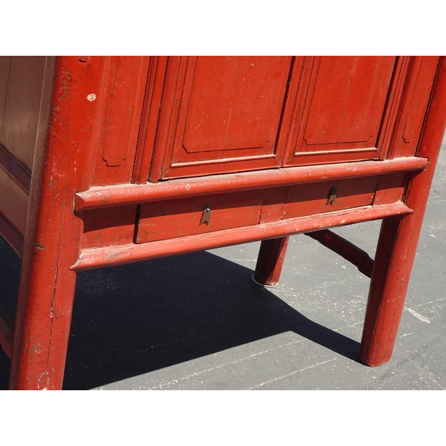 Antique Chinese Asian Red Lacquer Butterfly Cabinet ~ Wedding Storage Chest For Sale - Image 15 of 16