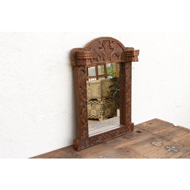 Wood Royal Elephant High-Relief Carved Mirror For Sale - Image 7 of 8